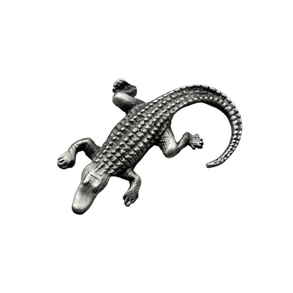 Alligator Crocodile Brooch Pewter Metal Silver Tone Animal Figural Reptile Pin - Picture 1 of 6
